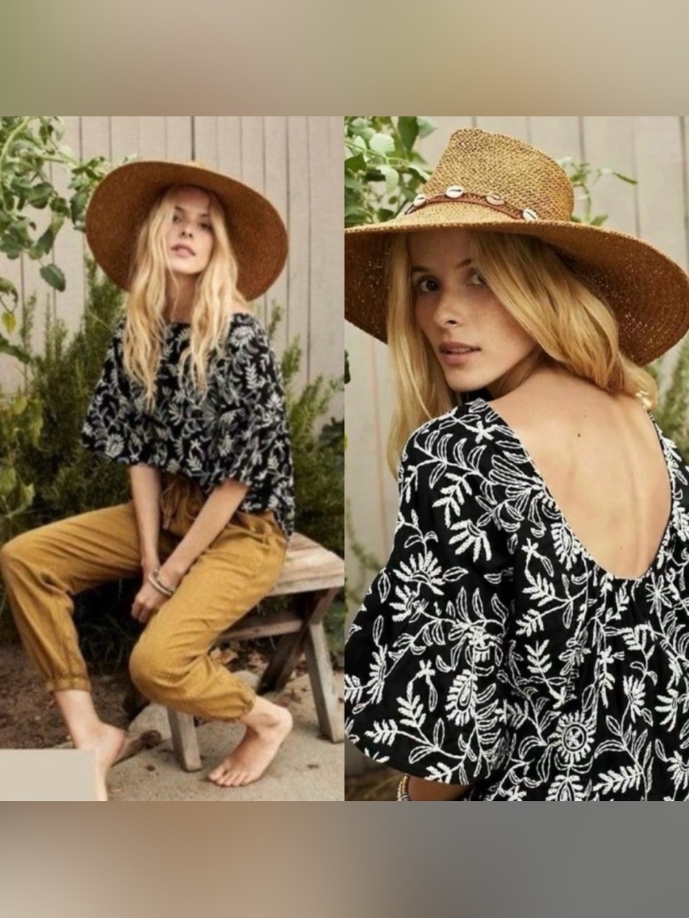Anthropologie Rory Black/White Embroidered Top Sz L